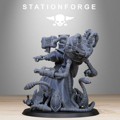 Scavenger Chaplain, Tech Priests proxy miniature, 28mm heroic scale unpainted resin, view 4