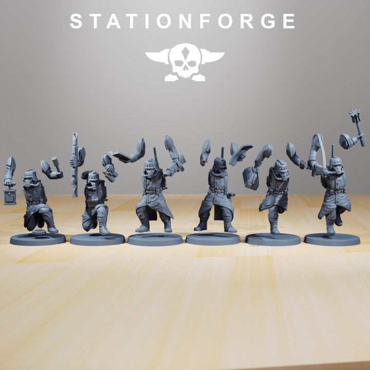 Grim Guard Supporters, Imperial Army proxy miniature, infantry, 28mm heroic scale unpainted resin, view 2