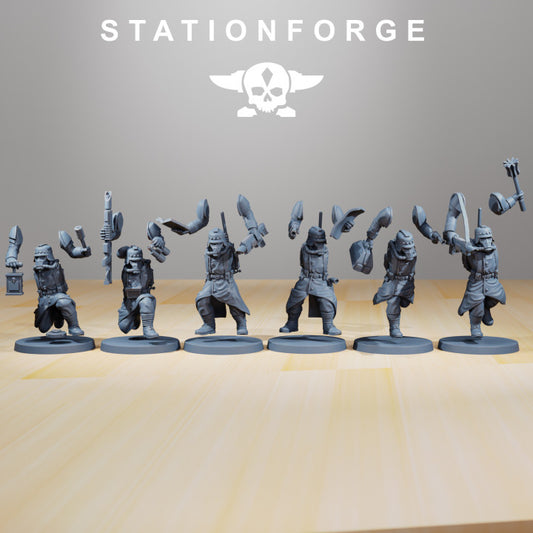 Grim Guard Supporters, Imperial Army proxy miniature, infantry, 28mm heroic scale unpainted resin, view 2