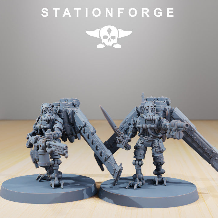 Scavenger Operators, Tech Priests proxy miniature, 28mm heroic scale unpainted resin, view 3