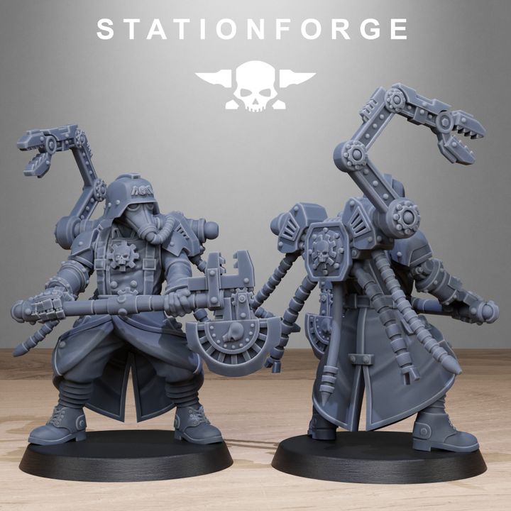 Grim Guard Tech Engineers, Imperial Army proxy miniature, character, 28mm heroic scale unpainted resin, view 8