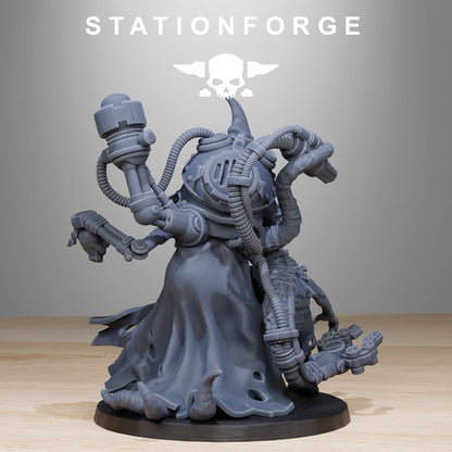 Scavenger Lotharius, Tech Priests proxy miniature, 28mm heroic scale unpainted resin, view 4
