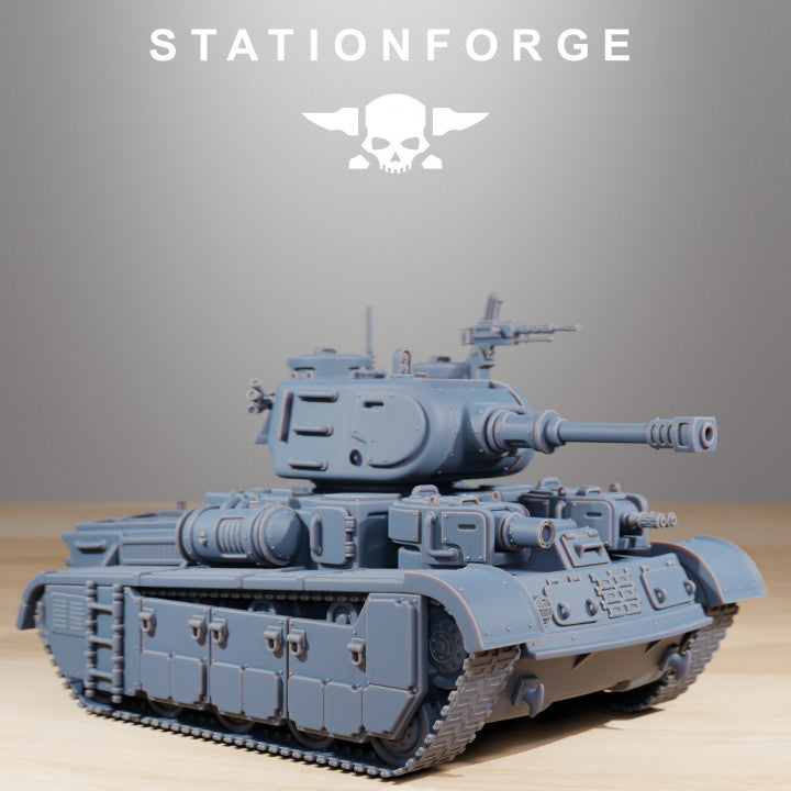 Grim Guard Heavy Battle Tank, Imperial Army proxy miniature, 28mm heroic scale unpainted resin, view 5