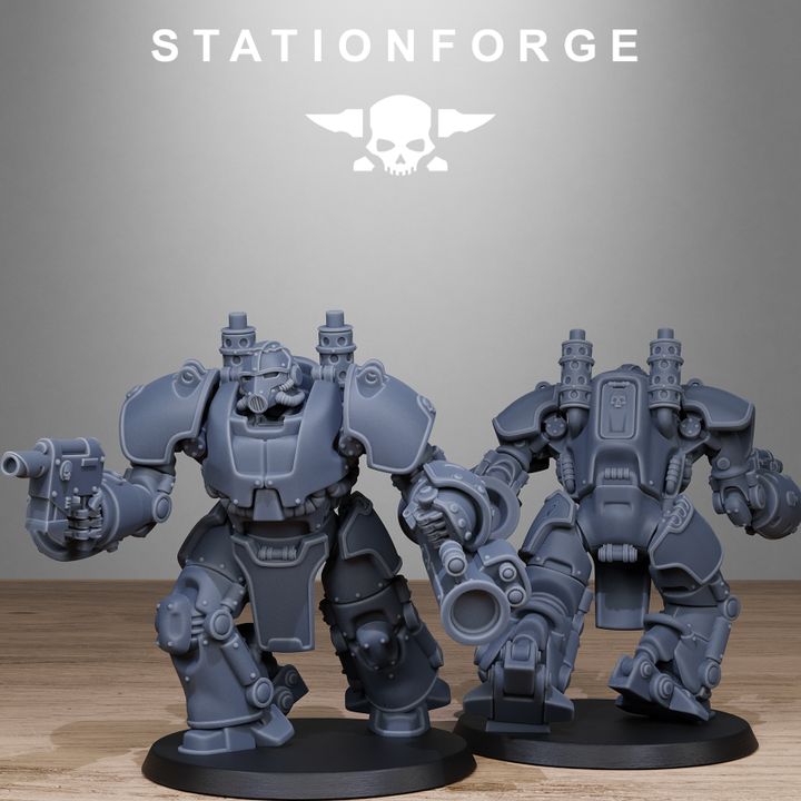 Grim Guard Power Armor, Imperial Army proxy miniature, infantry, 28mm heroic scale unpainted resin, view 4
