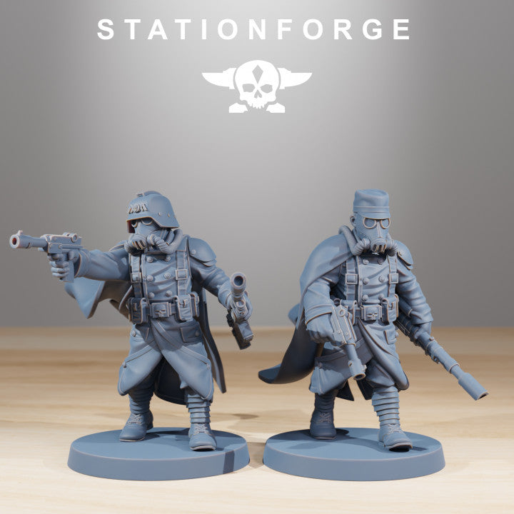 Grim Guard Marksmen, Imperial Army proxy miniature, infantry, 28mm heroic scale unpainted resin, view 4