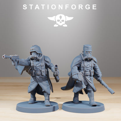 Grim Guard Marksmen, Imperial Army proxy miniature, infantry, 28mm heroic scale unpainted resin, view 4