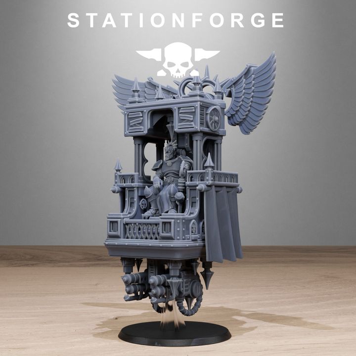 Imperial Army Flying Throne, proxy miniature, flyer, 28mm heroic scale unpainted resin, view 3