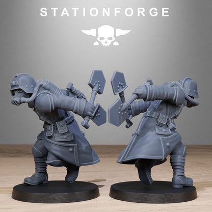 Grim Guard Shovel Fighter, Imperial Army proxy miniature, infantry, 28mm heroic scale unpainted resin, view 10