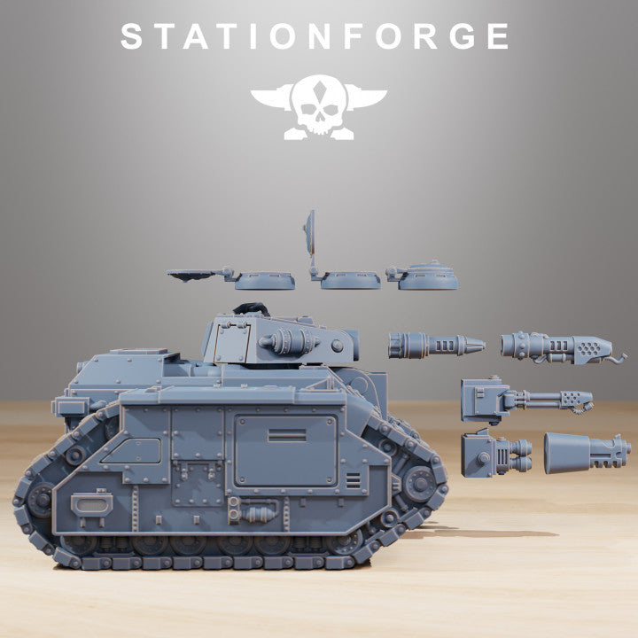 Grim Guard Flame Tank, Imperial Army proxy miniature, 28mm heroic scale unpainted resin, view 6