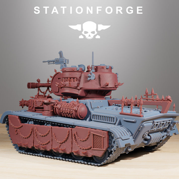 Grim Guard Heavy Tank Corrupted Conversion Kit, Imperial Army proxy miniature, 28mm heroic scale unpainted resin, view 3