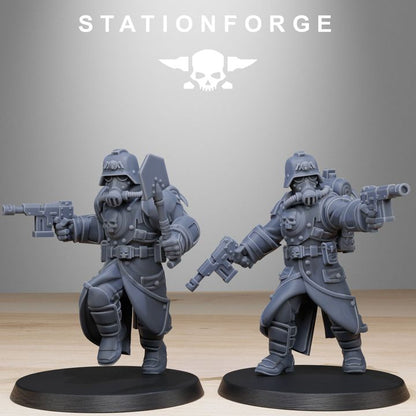 Grim Guard Bombardiers, Imperial Army proxy miniature, infantry, 28mm heroic scale unpainted resin, view 3