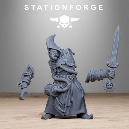 Scavenger Mystics, Tech Priests proxy miniature, 28mm heroic scale unpainted resin, view 2