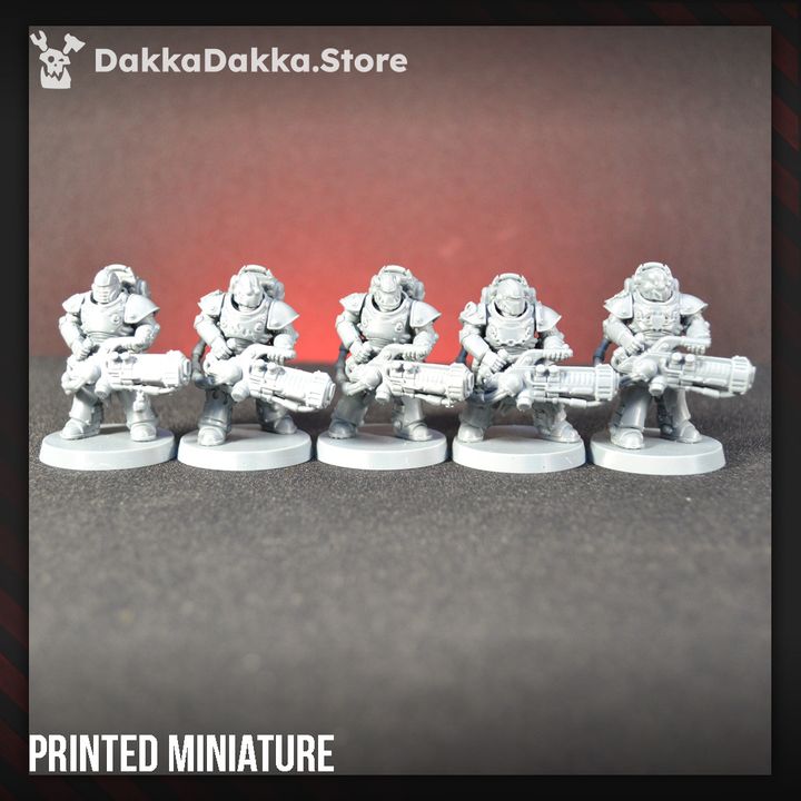 Flame Knights Team Pulsarum, proxy miniature, squad, 28mm heroic scale unpainted resin, view 3