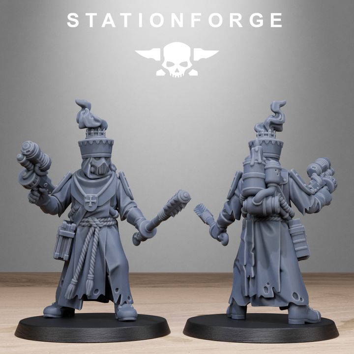Scavenger Sanctum Infantry, Tech Priests proxy miniature, 28mm heroic scale unpainted resin, view 7