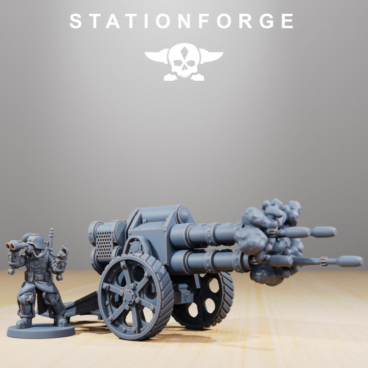 Grim Guard Light Artillery, Imperial Army proxy miniature, 28mm heroic scale unpainted resin, view 3