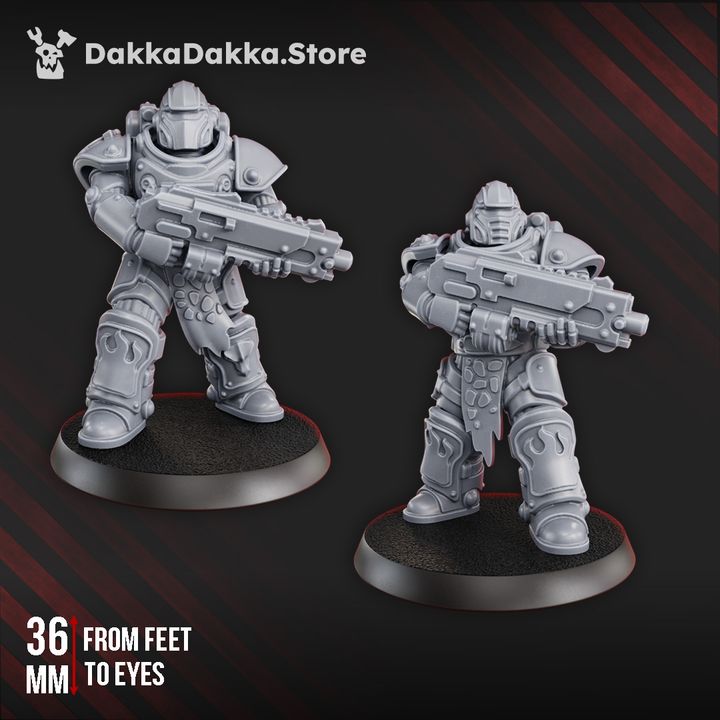 Flame Knights Warriors Tactical Squad, proxy miniature, 28mm heroic scale unpainted resin, view 4