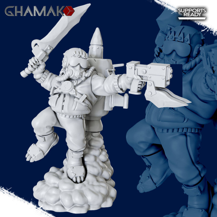 Orks Jumpers Squad (5 Units), proxy miniature, 28mm heroic scale unpainted resin, view 6