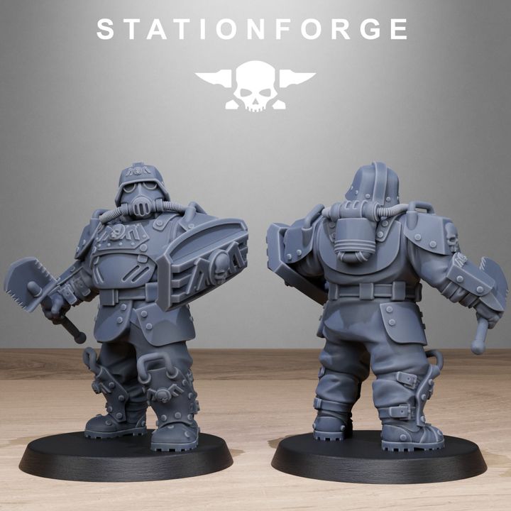 Grim Guard Armored Mutants, Imperial Army proxy miniature, infantry, 28mm heroic scale unpainted resin, view 4