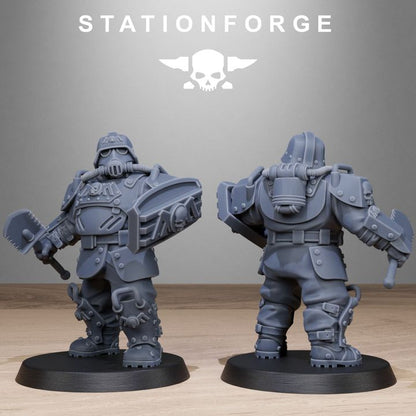 Grim Guard Armored Mutants, Imperial Army proxy miniature, infantry, 28mm heroic scale unpainted resin, view 4
