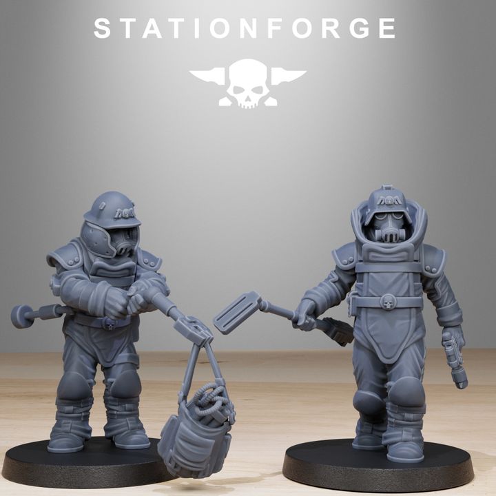 Imperial Army Grim Guard Bomb Squad (10 Units), 28mm heroic scale unpainted resin, view 5