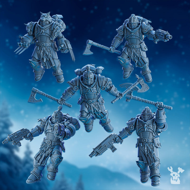 Wolf Knights Tempest Wolves Squad, proxy miniature, 28mm heroic scale unpainted resin