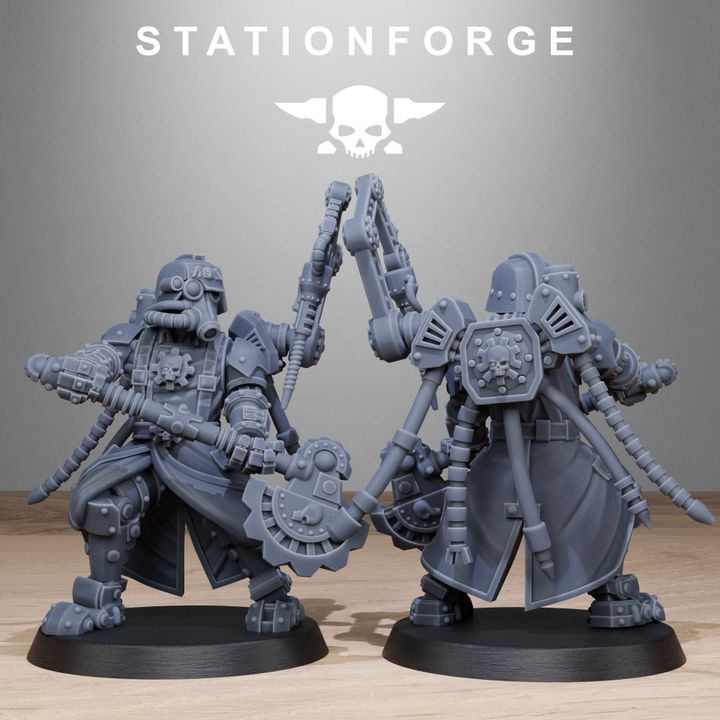 Grim Guard Tech Engineers, Imperial Army proxy miniature, character, 28mm heroic scale unpainted resin, view 2
