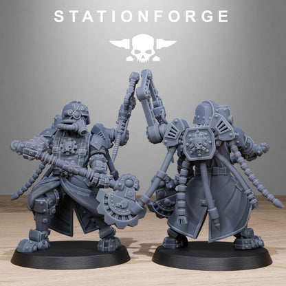 Grim Guard Tech Engineers, Imperial Army proxy miniature, character, 28mm heroic scale unpainted resin, view 2