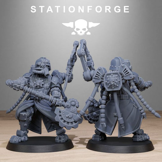Grim Guard Tech Engineers, Imperial Army proxy miniature, character, 28mm heroic scale unpainted resin, view 2