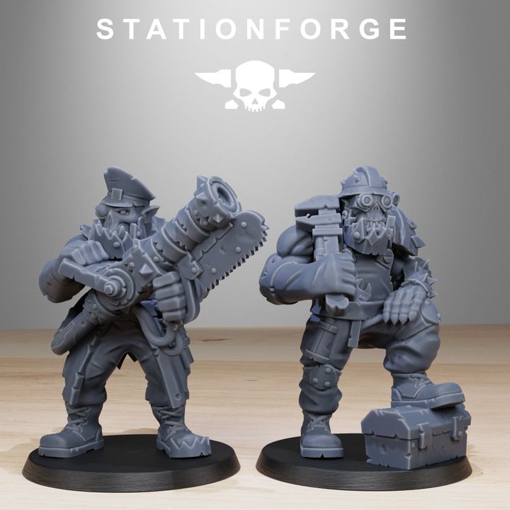 Orks Team Fighters With Gun (10 Units), proxy miniature, squad, 28mm heroic scale unpainted resin, view 4