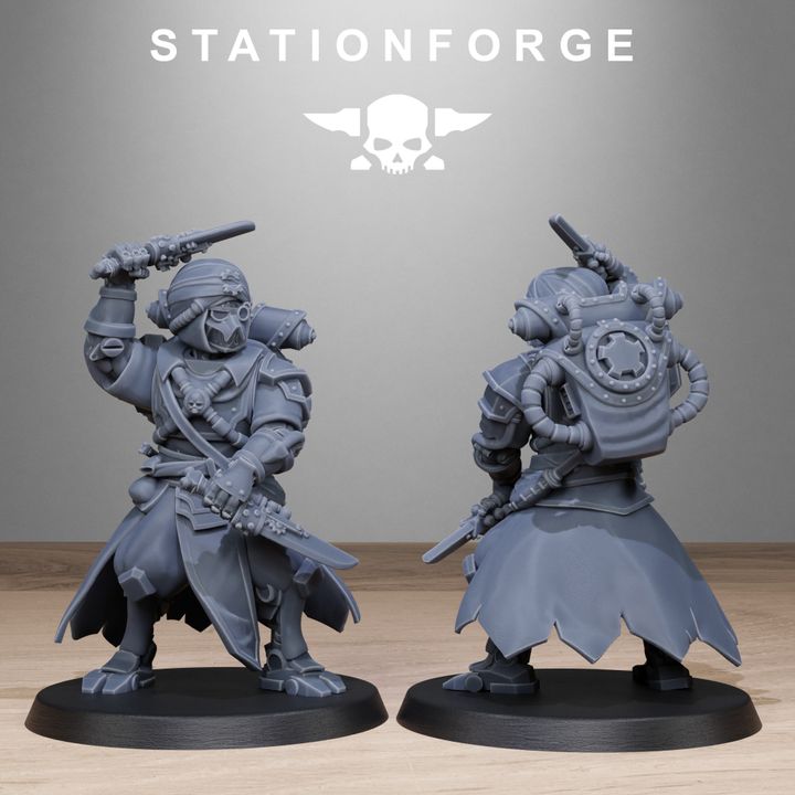 Scavenger Scorchers, Tech Priests proxy miniature, 28mm heroic scale unpainted resin, view 5