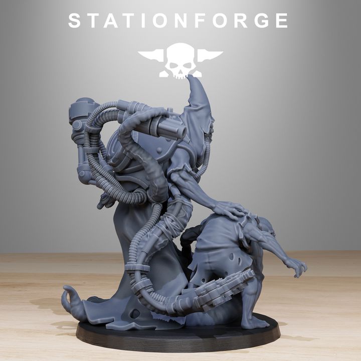 Scavenger Lotharius, Tech Priests proxy miniature, 28mm heroic scale unpainted resin, view 3