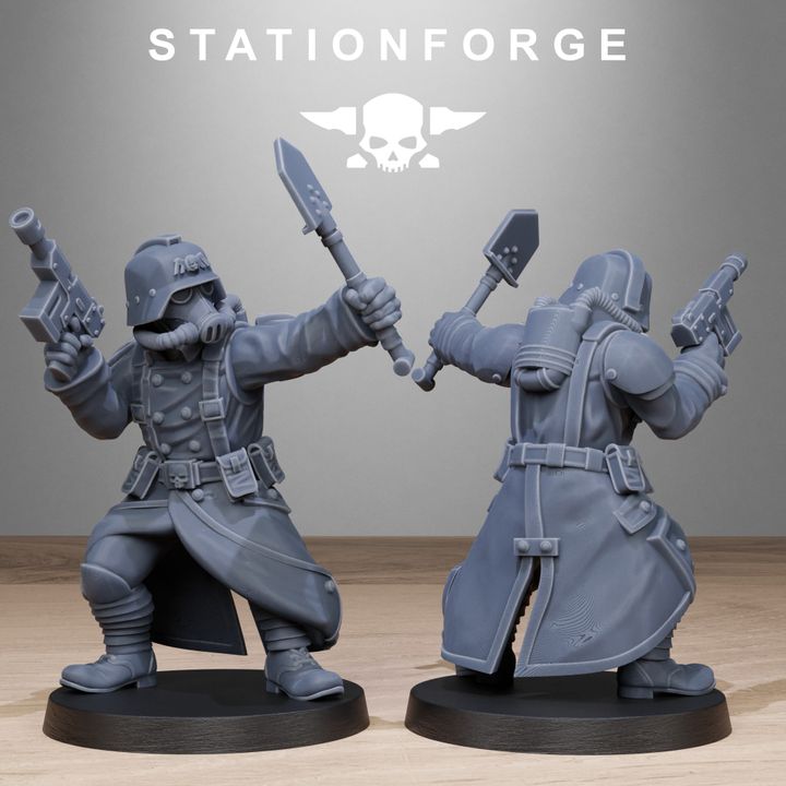Grim Guard Shovel Fighter, Imperial Army proxy miniature, infantry, 28mm heroic scale unpainted resin, view 9