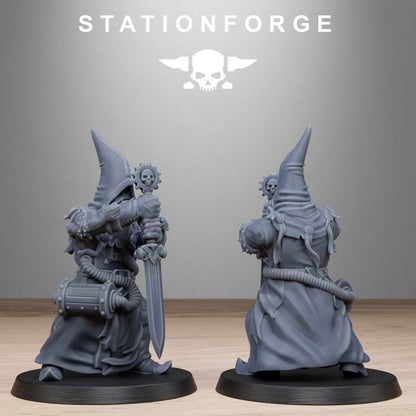 Scavenger Mystics, Tech Priests proxy miniature, 28mm heroic scale unpainted resin, view 4