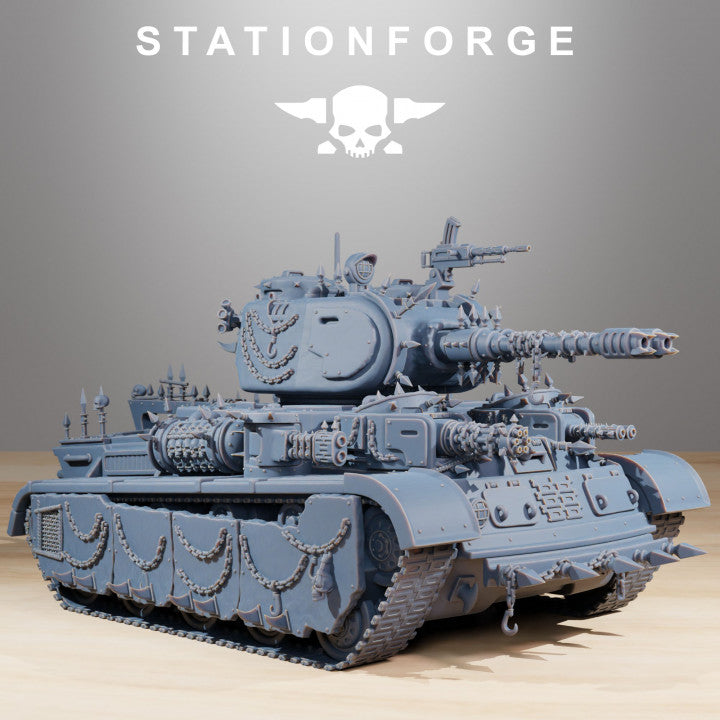 Grim Guard Heavy Tank Corrupted Conversion Kit, Imperial Army proxy miniature, 28mm heroic scale unpainted resin, view 6