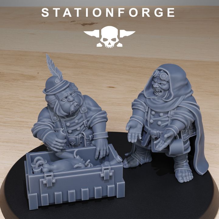 Grim Guard Skulldart Trappers, Imperial Army proxy miniature, infantry, 28mm heroic scale unpainted resin, view 4