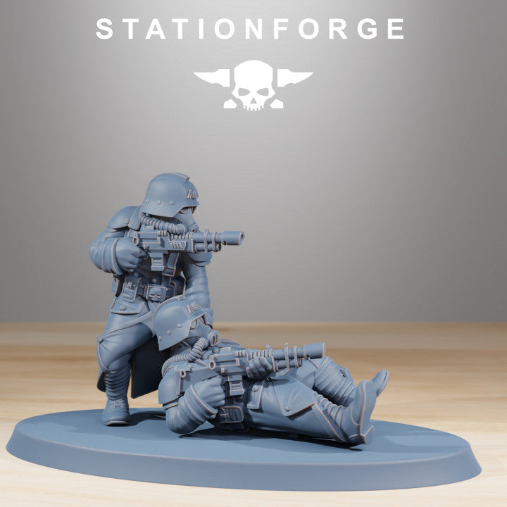 Grim Guard Casualties, Imperial Army proxy miniature, infantry, 28mm heroic scale unpainted resin, view 5