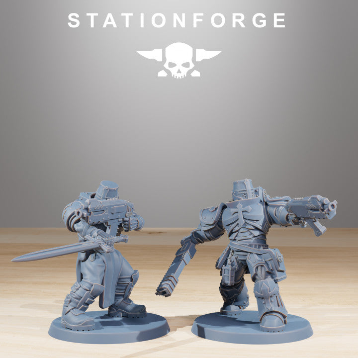 Space Knights Zealots Leaders (2 Units), proxy miniature, squad, 28mm heroic scale unpainted resin, view 5