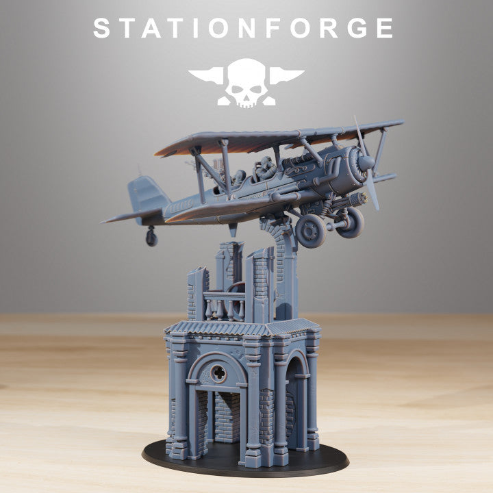 Grim Guard Sf-14A Biplane, Imperial Army proxy miniature, infantry, 28mm heroic scale unpainted resin, view 5