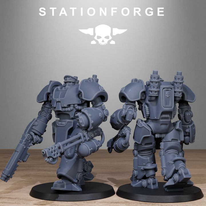 Grim Guard Power Armor, Imperial Army proxy miniature, infantry, 28mm heroic scale unpainted resin, view 3