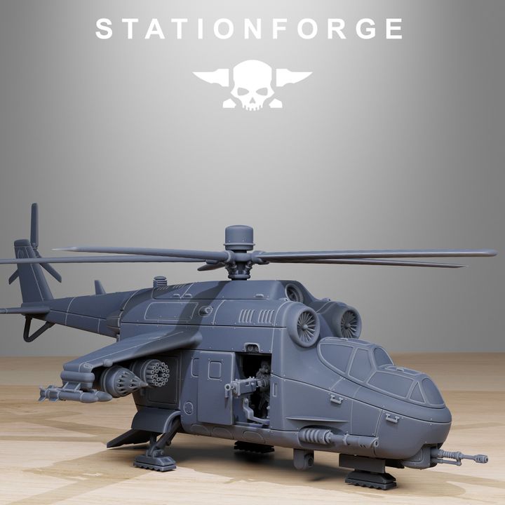 Grim Guard Helicopter, Imperial Army proxy miniature, infantry, 28mm heroic scale unpainted resin, view 3