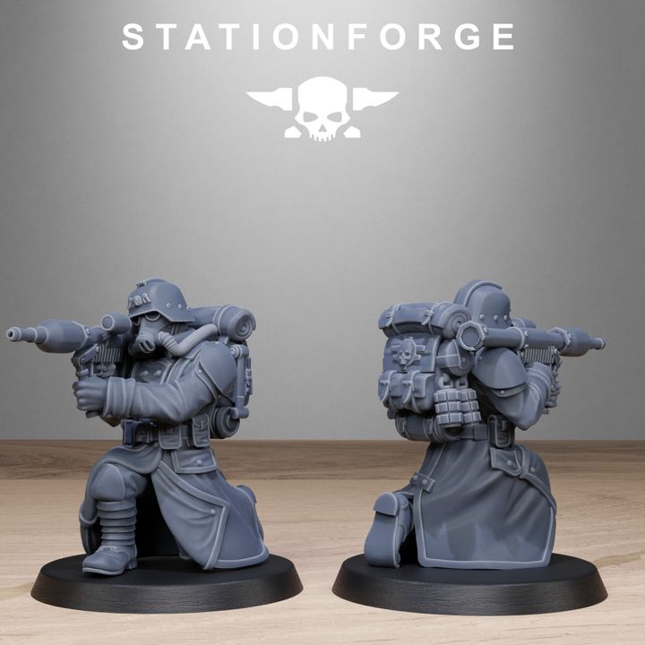 Grim Guard Rocketeers, Imperial Army proxy miniature, infantry, 28mm heroic scale unpainted resin, view 7