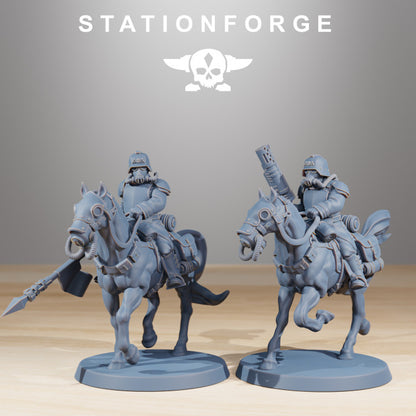 Grim Guard Cavalry, Imperial Army proxy miniature, 28mm heroic scale unpainted resin, view 2