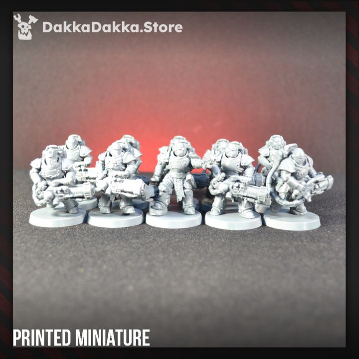 Flame Knights Team Pulsarum, proxy miniature, squad, 28mm heroic scale unpainted resin, view 4