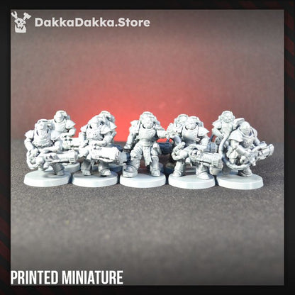 Flame Knights Team Pulsarum, proxy miniature, squad, 28mm heroic scale unpainted resin, view 4