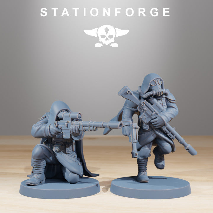 Grim Guard Marksmen, Imperial Army proxy miniature, infantry, 28mm heroic scale unpainted resin, view 3