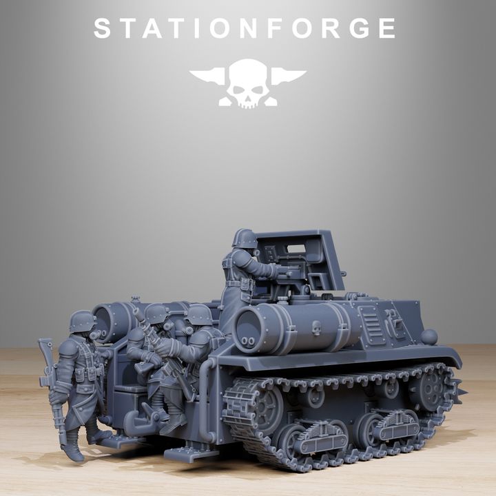 Grim Guard Tankette, Imperial Army proxy miniature, infantry, 28mm heroic scale unpainted resin, view 4