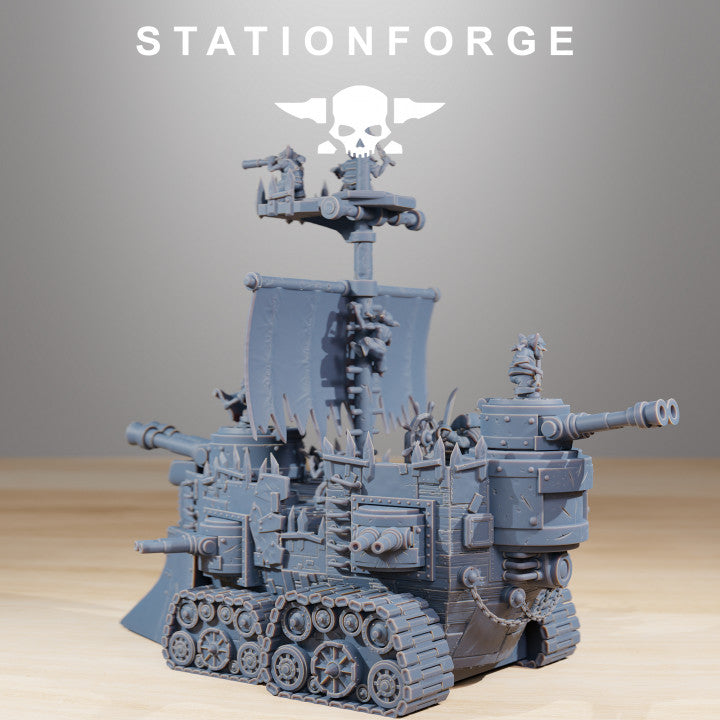 Orks Gobs Short Pearl Battle Ship, proxy miniature, 28mm heroic scale unpainted resin, view 3
