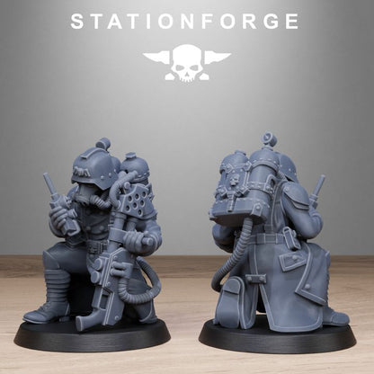 Grim Guard Flamers, Imperial Army proxy miniature, infantry, 28mm heroic scale unpainted resin, view 6