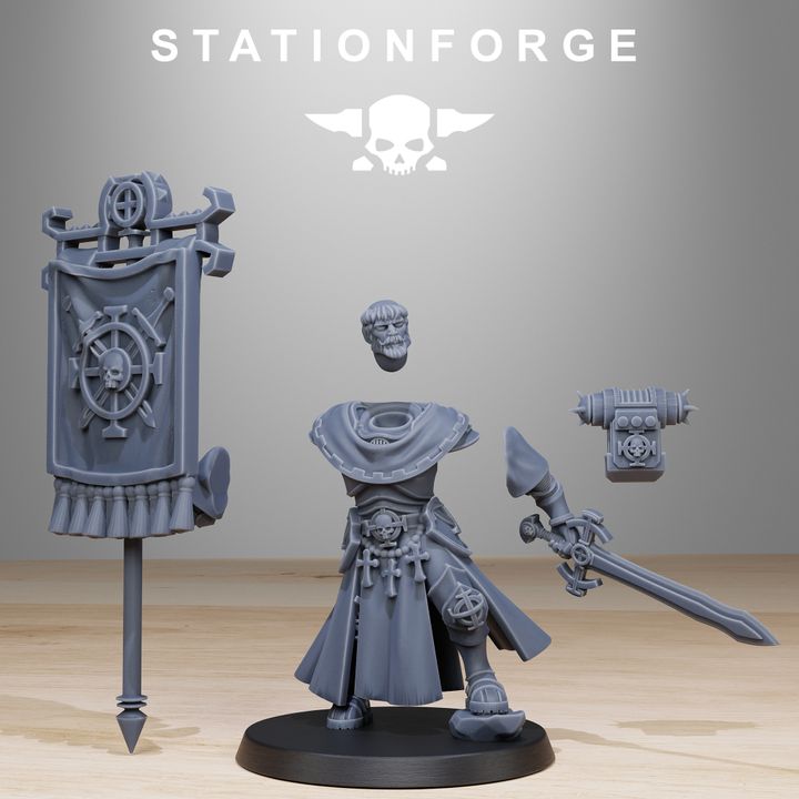 Imperial Army Flag Bearer, proxy miniature, 28mm heroic scale unpainted resin, view 4