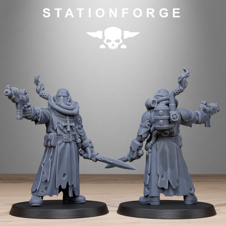 Scavenger Sanctum Infantry, Tech Priests proxy miniature, 28mm heroic scale unpainted resin, view 8